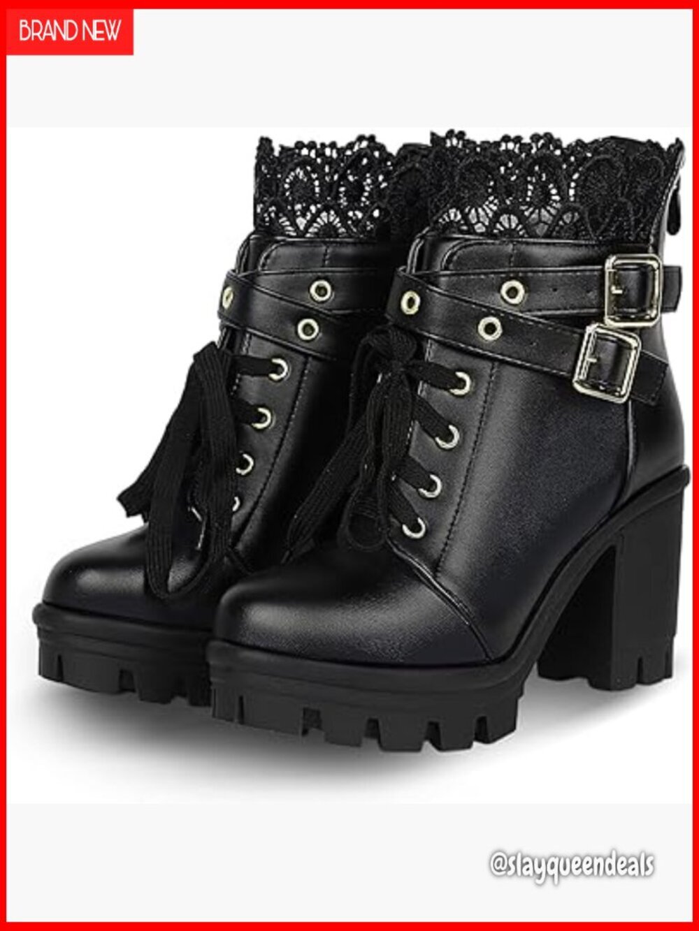 Women's Chunky Platform High Heel Ankle Boots Lace Up Buckle Punk Shoes